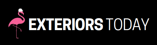 Pink flamingo logo for Exteriors Today business on black background